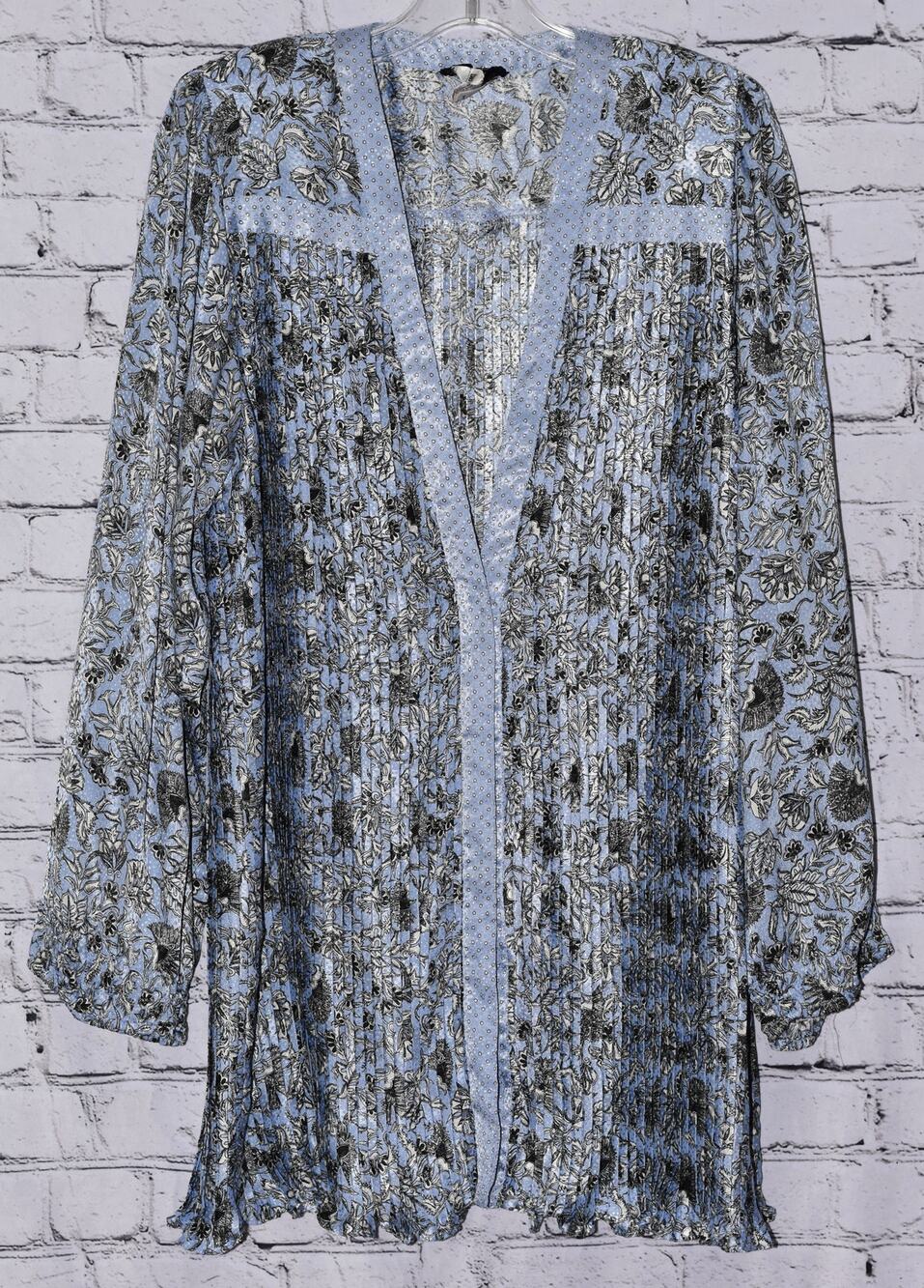 Diane Freis Blue Floral Georgette Pleated Top Vintage Tunic